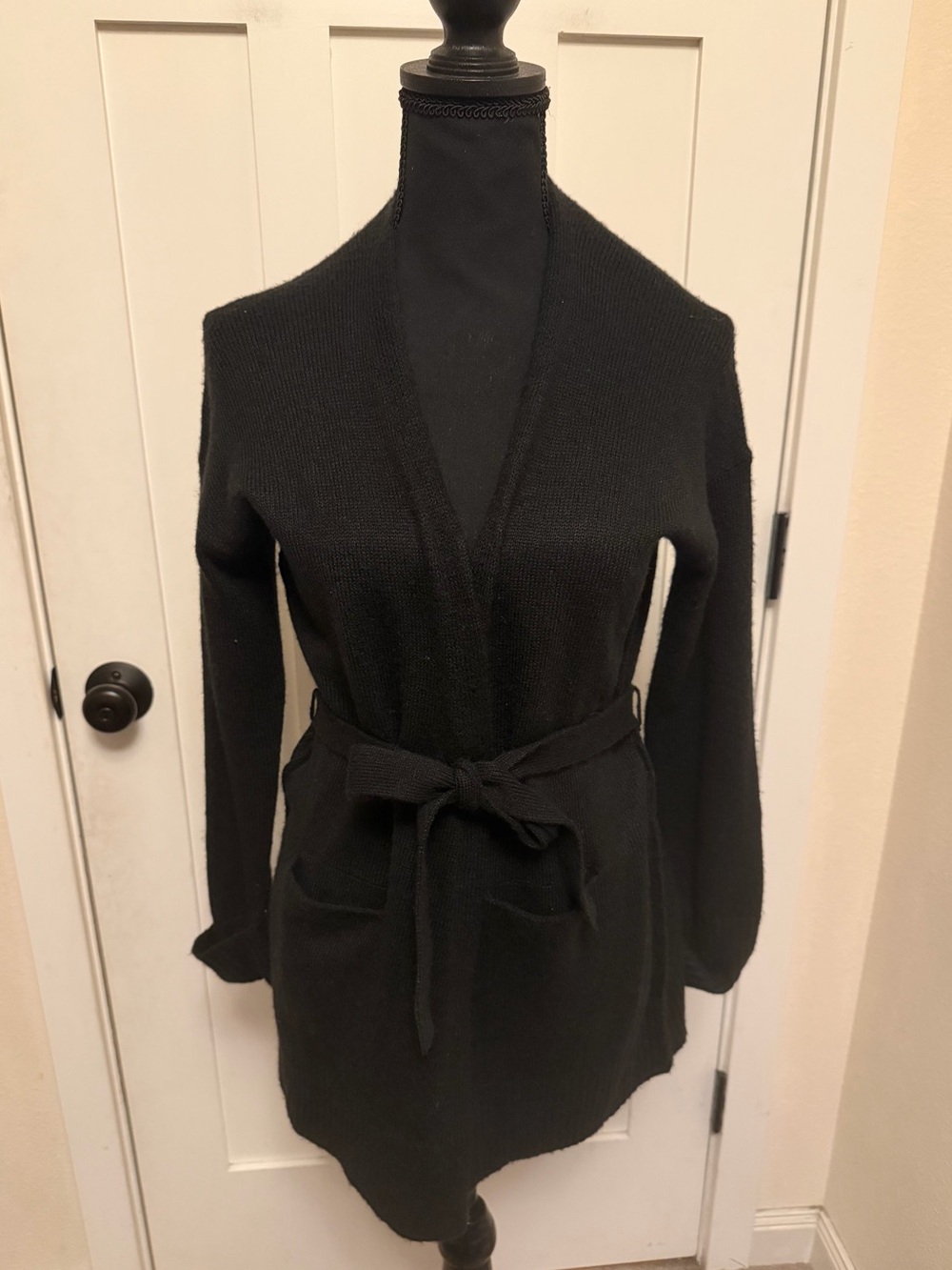 Ann Taylor loft Wool Blend XS Petite Black Belted Cardigan Sweater Wrap Style
